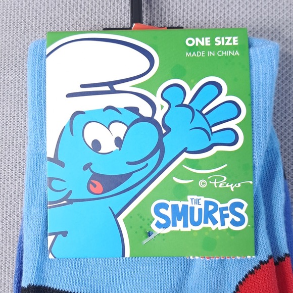 One Pair The Smurfs Unisex One Size Shoe Size 7-12 Novelty Socks Fun Cartoon - Picture 2 of 4